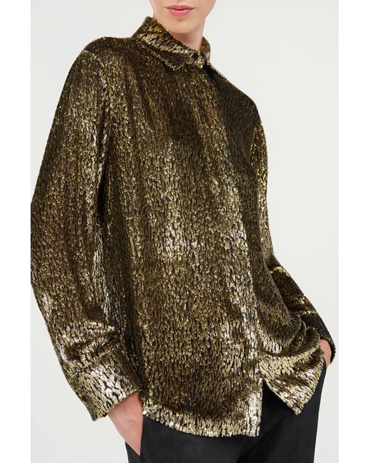 Roberto Cavalli Green Leopard Lamé Shirt