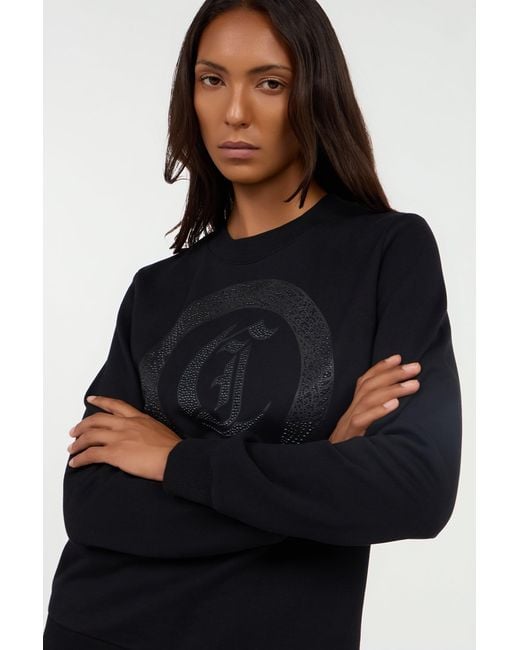 Roberto Cavalli Blue Cotton Sweatshirt With Jewel Logo
