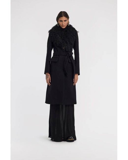 Roberto Cavalli Black Virgin Wool Coat With Fur Collar