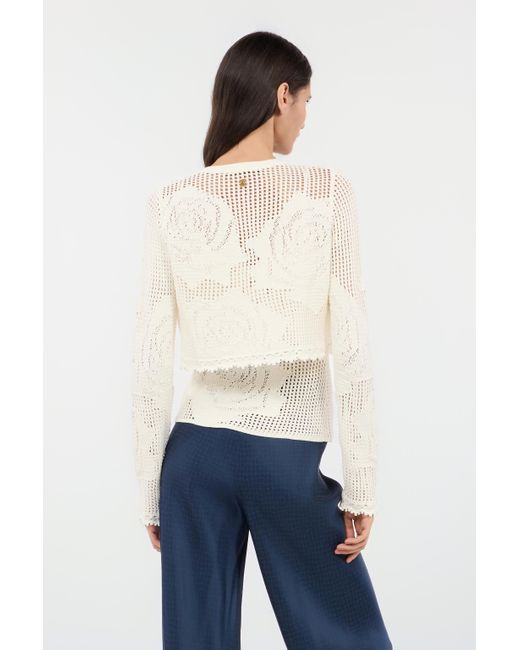 Roberto Cavalli Natural Openwork Cropped Cardigan With Roses