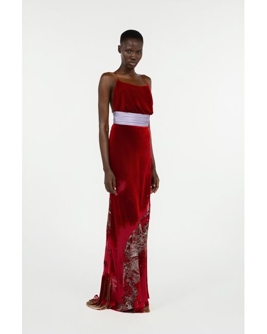 Roberto Cavalli Red Long Dark Dress With Marine Print