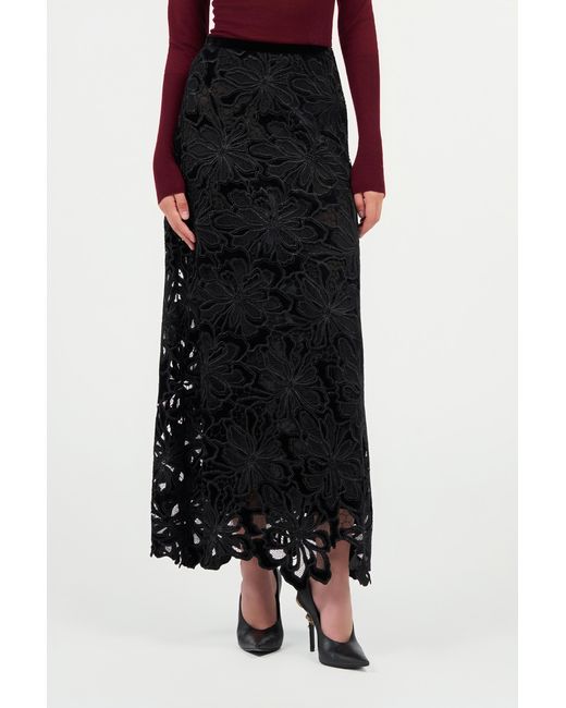 Roberto Cavalli Black Long Floral Lace Skirt