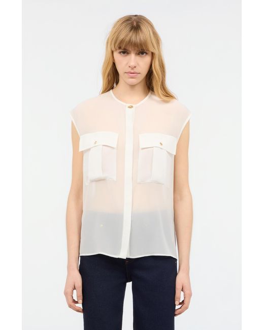 Roberto Cavalli White See-Through Sleeveless Top