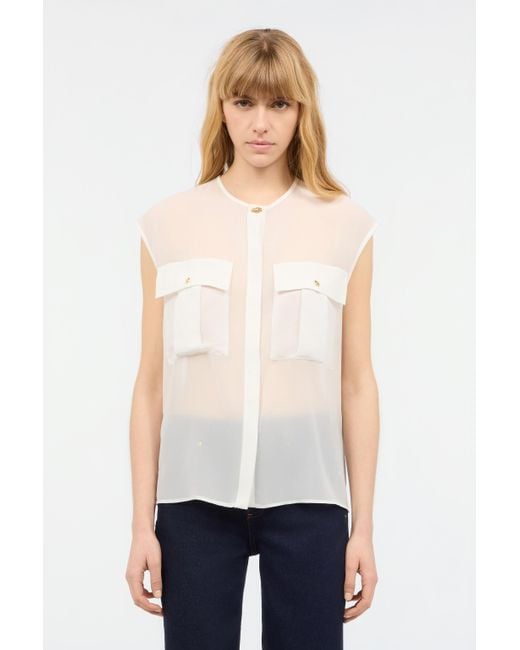 Roberto Cavalli White See-Through Sleeveless Top