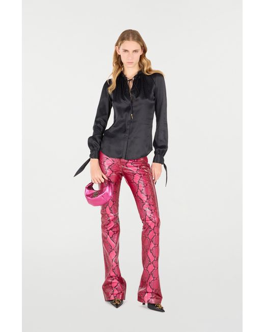 Roberto Cavalli Black Snake-Effect Silk Shirt