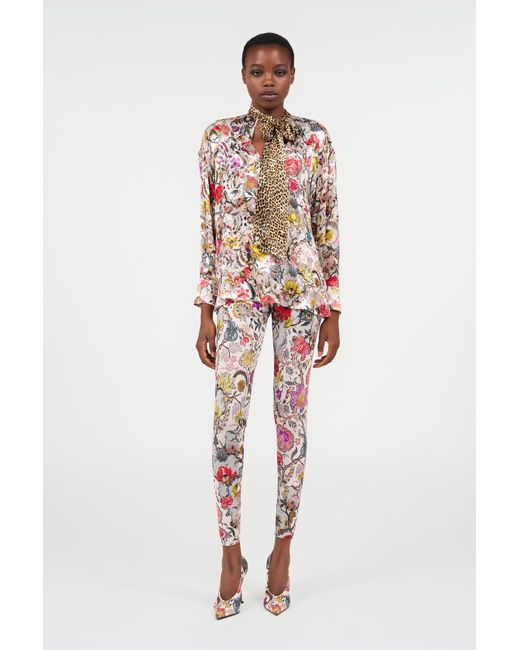 Roberto Cavalli White Florentine Flowers Print Leggings