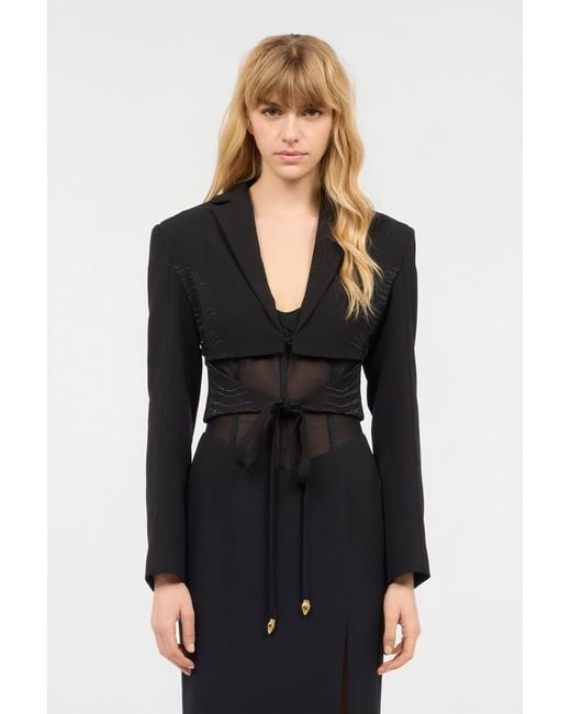 Roberto Cavalli Black Dress With Mini Rhinestone-Detailed Zebra Design
