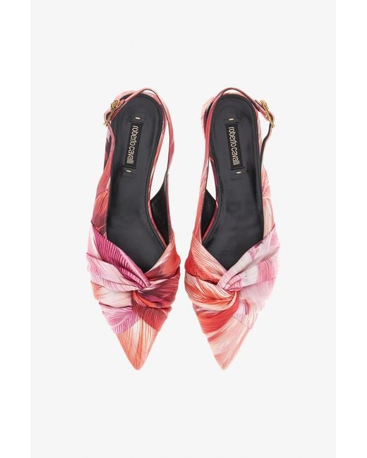 Roberto Cavalli Pink Le Pettegole Slingback With Plumage Print