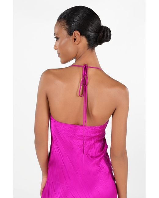 Roberto Cavalli Purple Crinkled Silk Long Dress