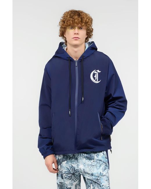 Roberto Cavalli Blue Reversible Hooded Sweatshirt for men