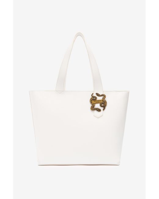Roberto Cavalli White Tote Bag With Mirror Snake