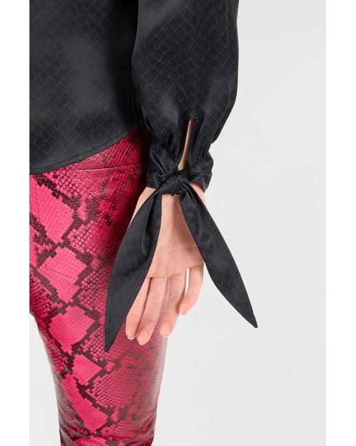 Roberto Cavalli Black Snake-Effect Silk Shirt