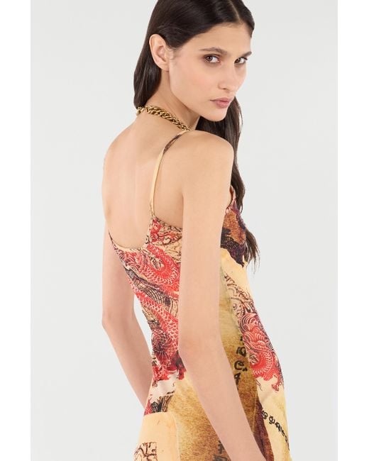 Roberto Cavalli White Sheath Dress With Oriental Print