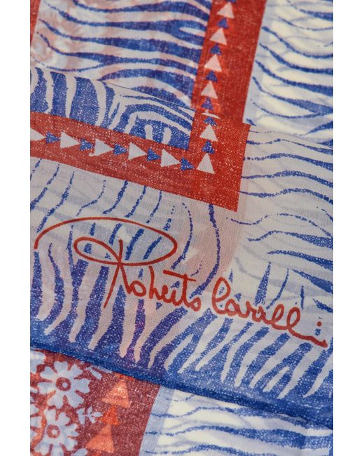 Roberto Cavalli Red Silk Shawl With Zebra Pattern And Logo