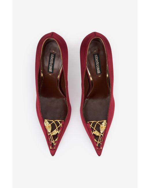 Roberto Cavalli Red Burgundy Pumps With Leaf Insert