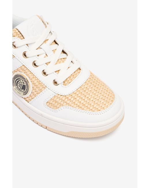 Roberto Cavalli White Braided Rafia-Effect Sneakers