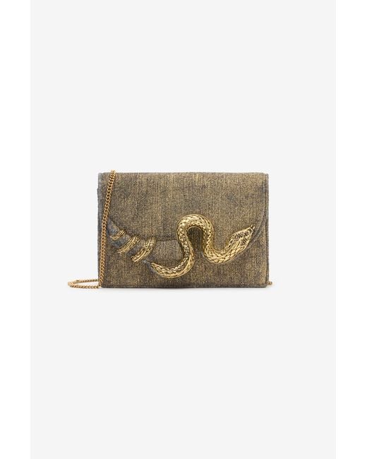 Roberto Cavalli Natural Golden Brushed-Effect Bag With Snake Motif