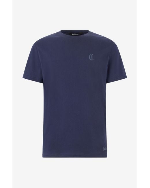 T-Shirt Con Monogram Jc di Roberto Cavalli in Blue da Uomo