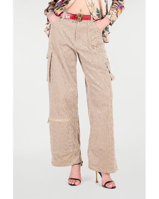 Roberto Cavalli Natural Cargo Pants With All-Over Jaguar Skin Pattern