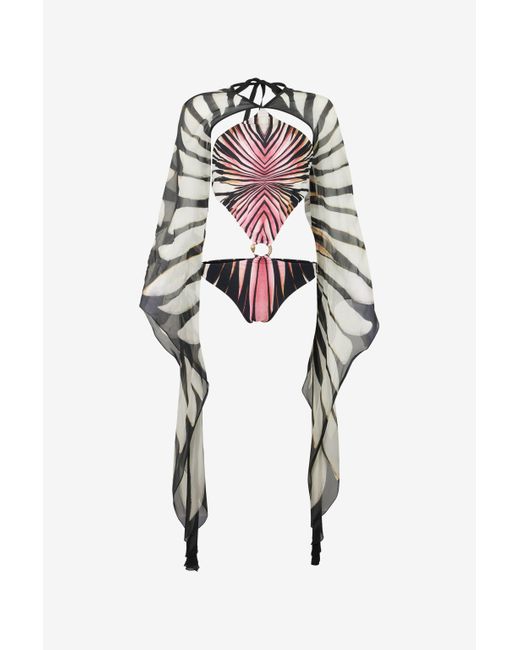 Roberto Cavalli White Trikini With Ray Of Print