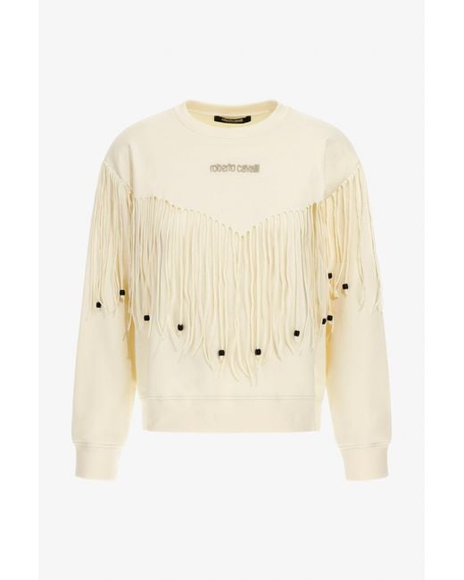Roberto Cavalli Natural Fringed Sweatshirt
