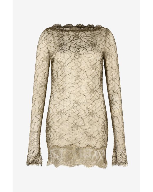Roberto Cavalli Natural Robe Courte En Dentelle Brodée À Effet De Transparence