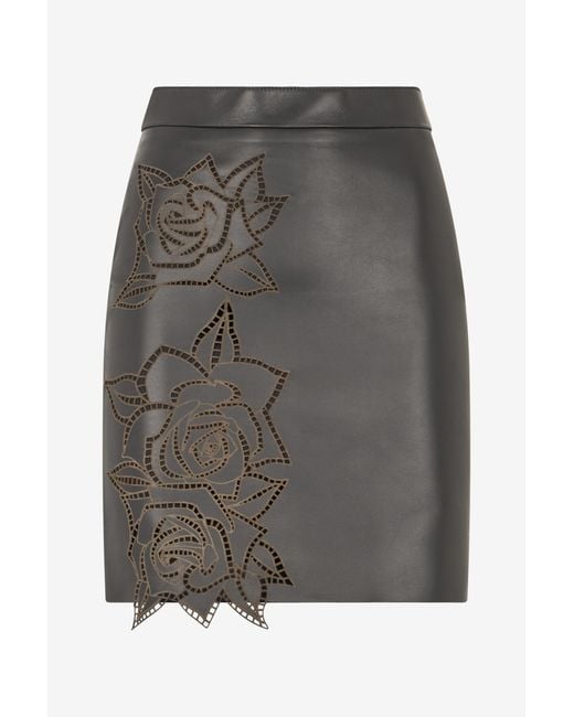 Roberto Cavalli Gray Perforated Rose Pattern Skirt