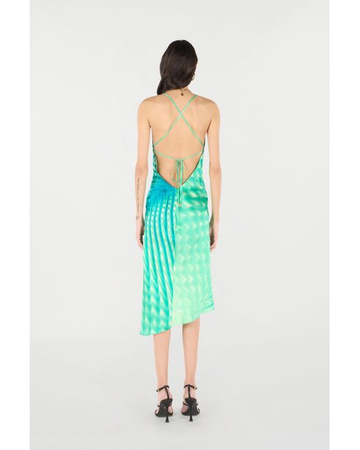 Roberto Cavalli Green Asymmetric Dress With All-Over Print