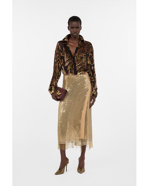 Roberto Cavalli Brown Chocolate Sheer Shirt With Foliage Motif