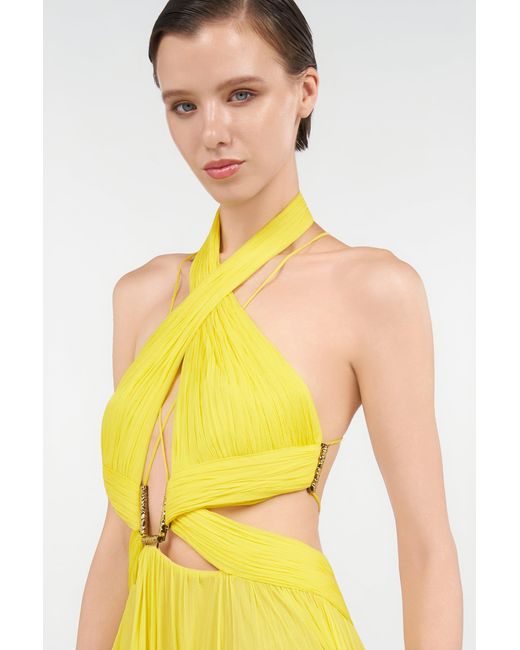 Roberto Cavalli Yellow Silk Maxi Dress With Cut-Outs
