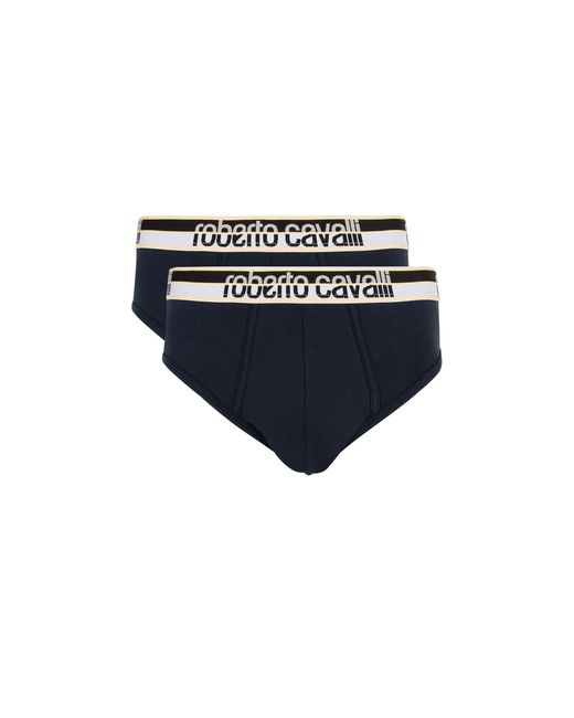 Roberto Cavalli Blue Two-Pack Cotton Briefs With Logo Waistband for men