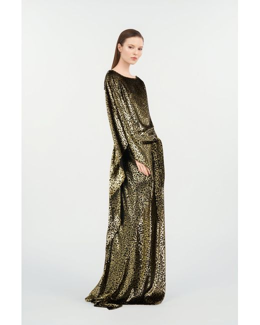 Roberto Cavalli Green Glossy Silk Animal-Print Kimono Dress