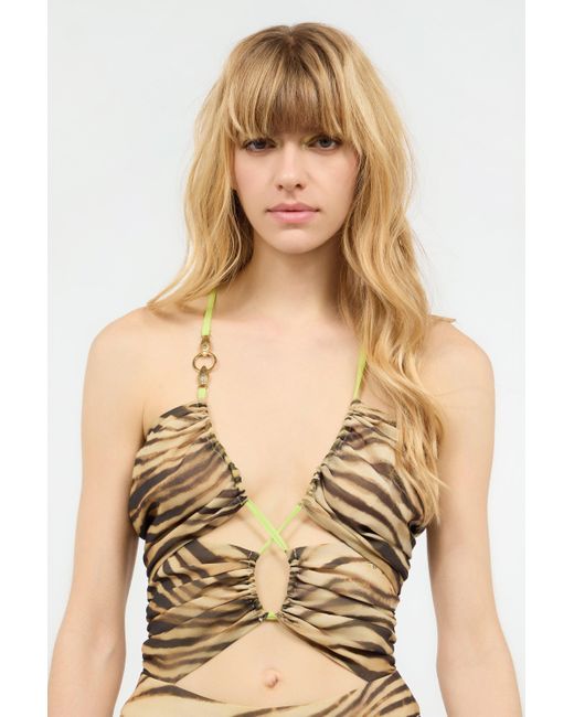 Roberto Cavalli Natural Extra-Long Dress With Tiger Skin Print