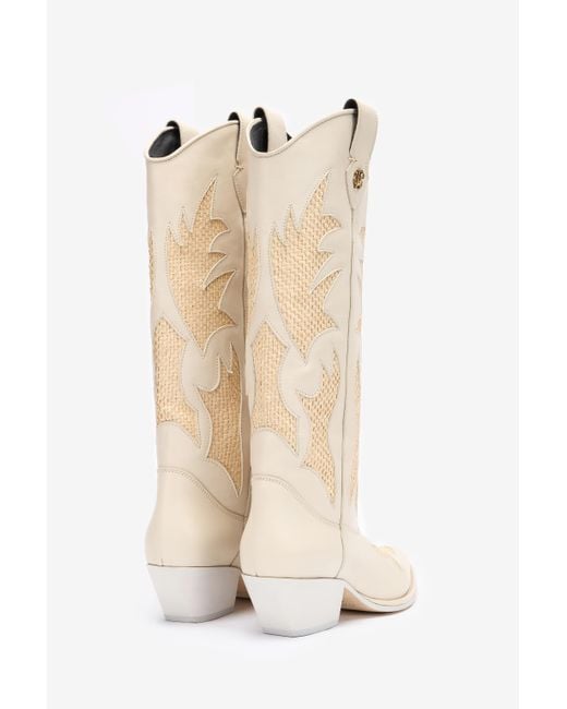 Roberto Cavalli White Texan Boots With Woven Inserts