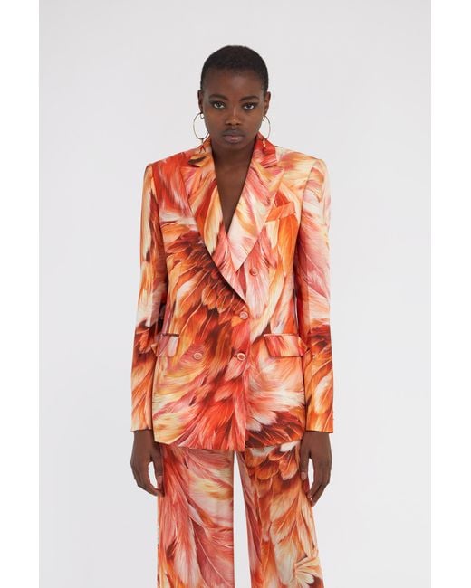 Roberto Cavalli Orange Plumange Print Silk Jacket