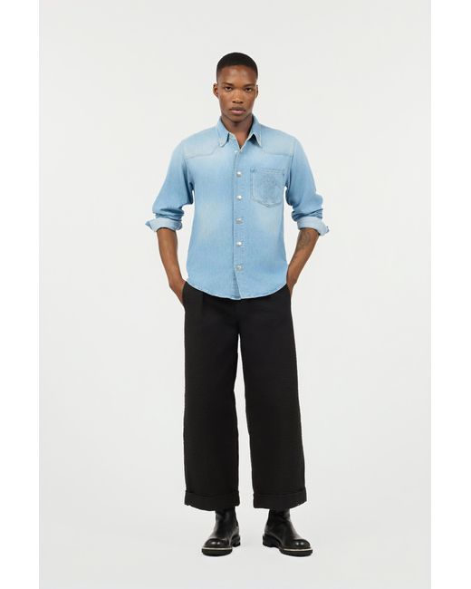Roberto Cavalli Blue Denim Shirt With Mirror Snake Monogram for men