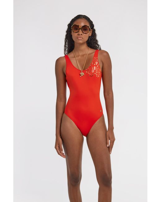 Roberto Cavalli Red Rot Badeanzug Mit Monogram Rc