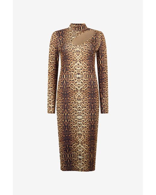 Roberto Cavalli Natural Leopard Print Midi Dress
