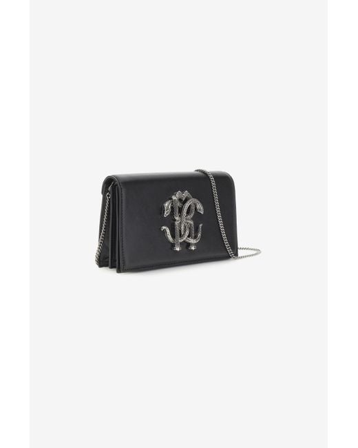 Roberto Cavalli Black Mirror Snake Shoulder Bag