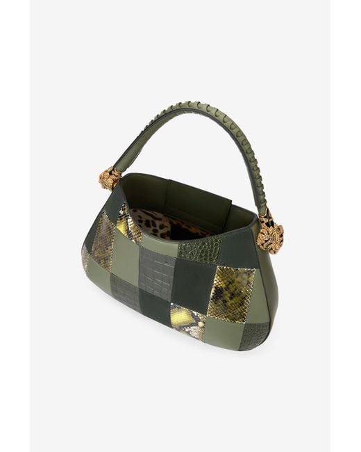Roberto Cavalli Green Hobo Roar Bag Mit Patchwork