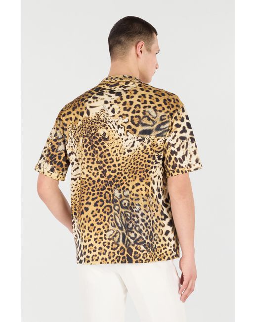 Roberto Cavalli Metallic Cotton T-Shirt With Leopard Print for men