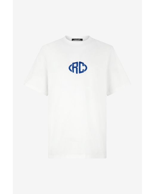 Roberto Cavalli White Cotton T-Shirt With Monogram for men
