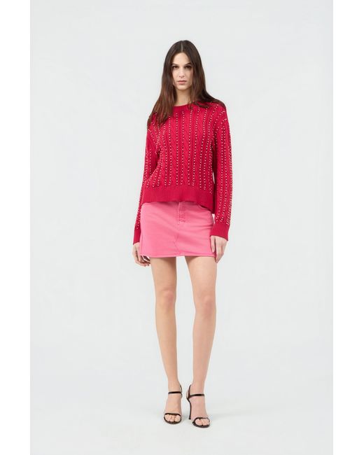Roberto Cavalli Red Studded Cable-Knit Sweater