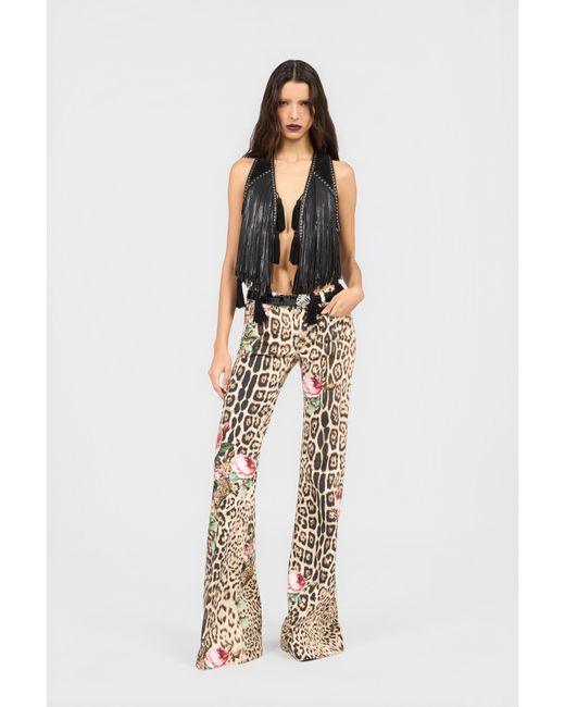 Roberto Cavalli Natural Jaguar Roses Print Flared Jeans