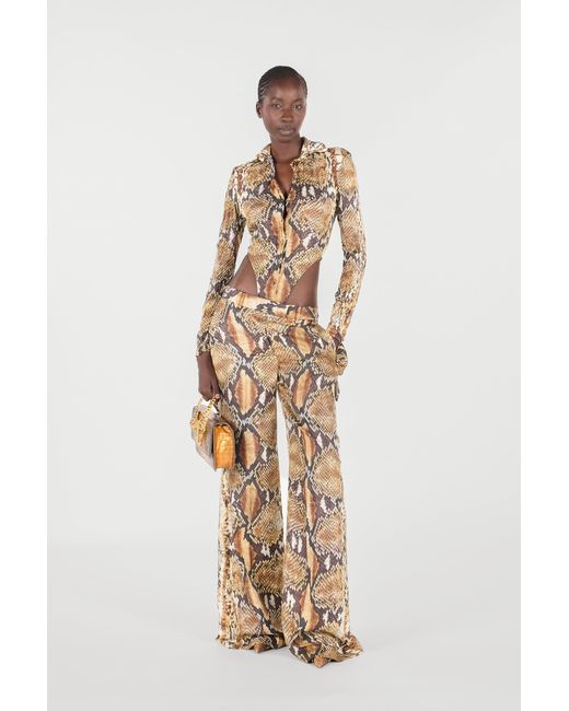 Roberto Cavalli White Python Print Shirt Bodysuit