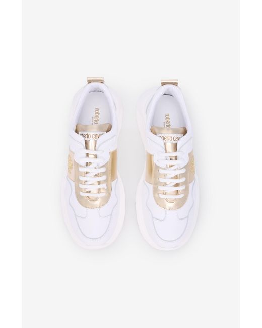 Running Shoes Blancas Con Monogram Rc Dorado Roberto Cavalli de color Multicolor