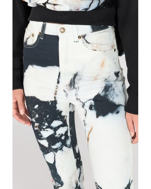 Skinny Trousers With Marble Print Roberto Cavalli en coloris White