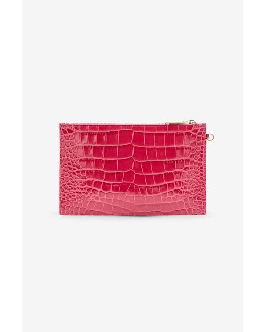 Roberto Cavalli Red Crocodile-Effect Flat Clutch
