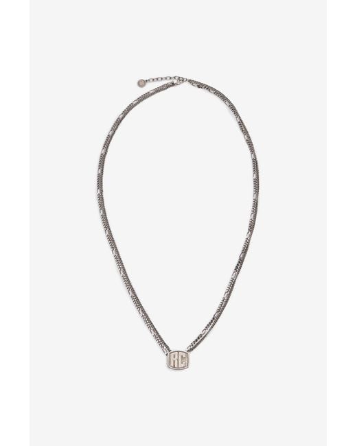 Roberto Cavalli Blue Necklace With Double Chain And Rc Monogram for men