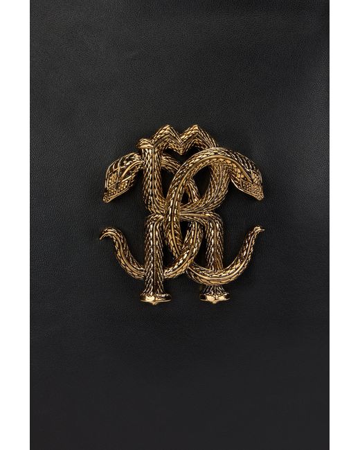 Roberto Cavalli Black Leather Bag With Logo